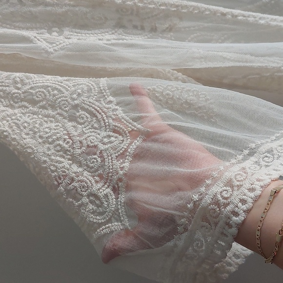 Floral Crochet Open Front Ivroy Kimono Knee Length M/L Bohemian Festival Indie - Picture 3 of 7